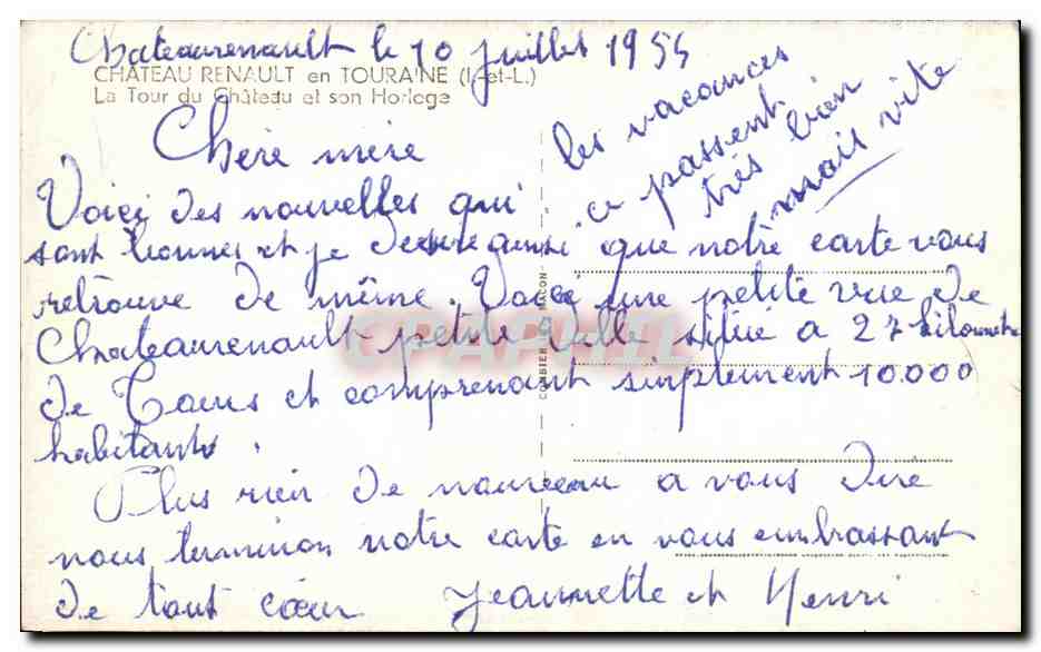CPA Chateau Renault en Touraine la Tour du Chateau et son horloge — Rückseite