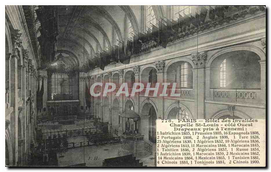 Paris - Hôtel des Invalides - Chapelle Saint-Louis - côté Ouest - Drapeaux pris à l'ennemi