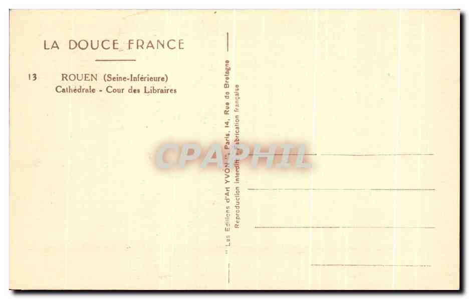 CPA La Douce France Rouen Cathedrale Cour Des Libraires — Verso