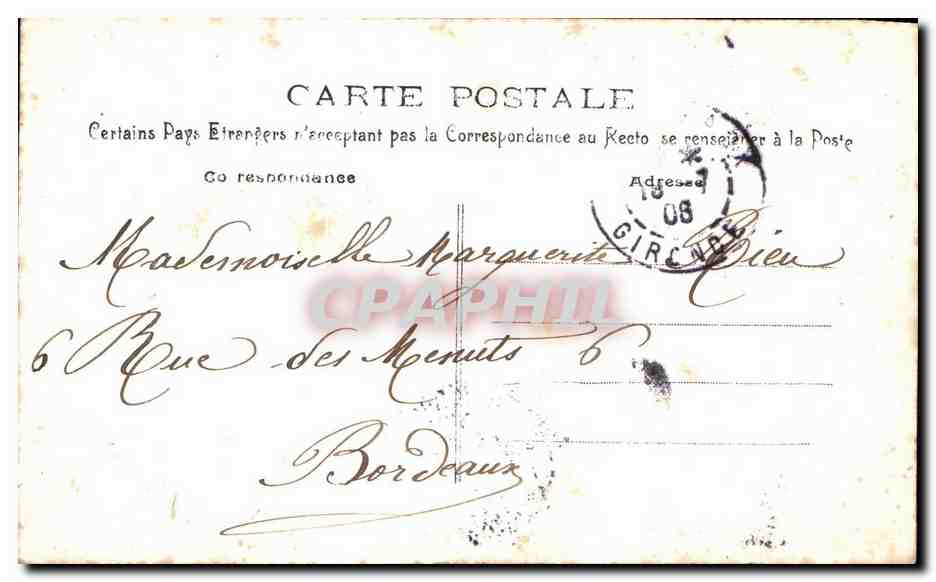 Jeune femme en costume élégant — 'Heureuse Fête' — S.A.B. n°51 — Verso