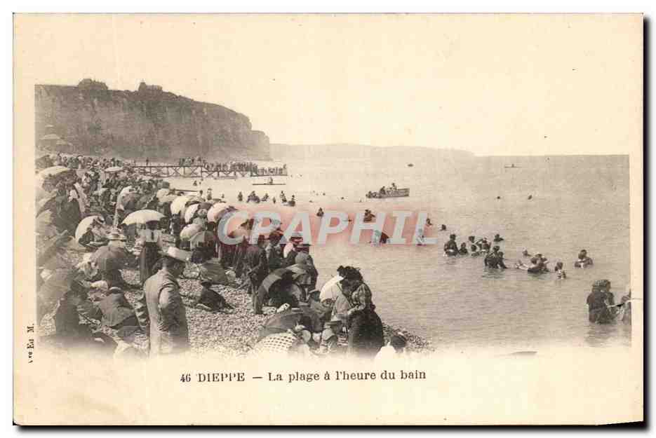 Dieppe — La plage à l'heure du bain — Éditeur M. M. n° 46