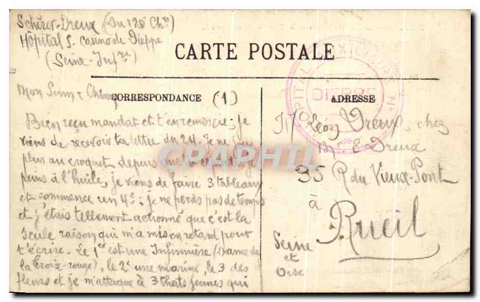 CPA Dieppe Le Vieux Chateau et la Tour St Remy — Rückseite