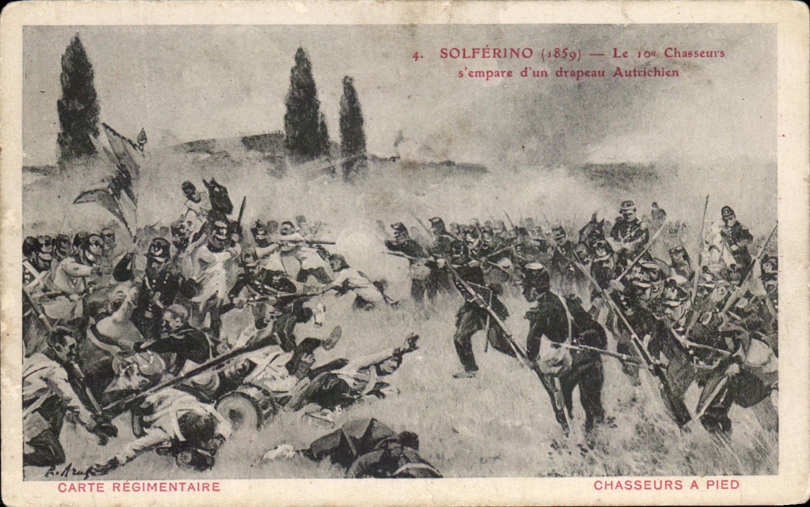 Solferino (1859) — Los 10° Cazadores a Pie se apoderan de una bandera austriaca — Carta regimiento