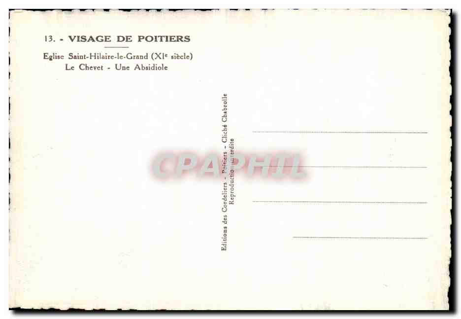 Église Saint-Hilaire-le-Grand — Absidiole — Éditions des Cordeliers, Poitiers — Verso