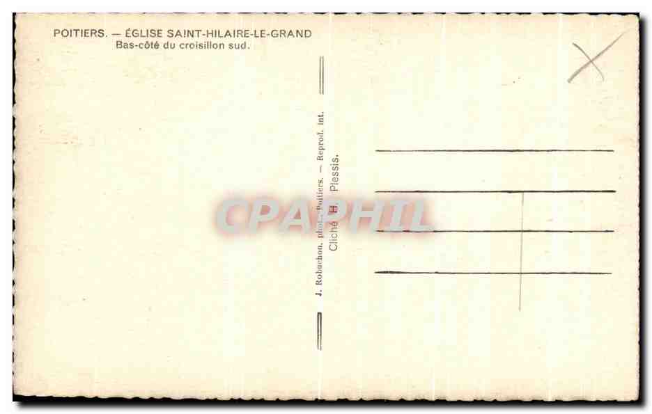Église Saint-Hilaire-le-Grand — Bas-côté du croisillon sud — J. Robarchon, Poitiers — Verso