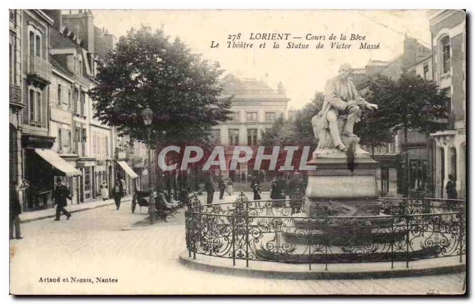 CPA Lorient Cours De La Bove Le Theatre Et a Statue De Victor Masse