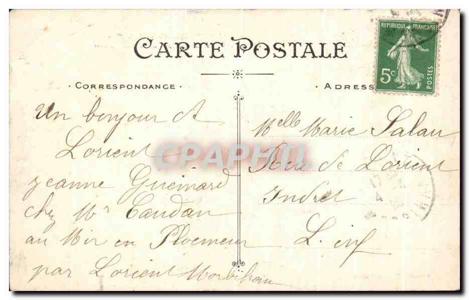CPA Lorient Cours De La Bove Le Theatre Et a Statue De Victor Masse — Rückseite