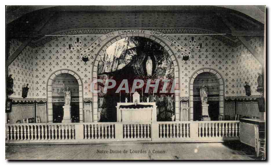 Notre-Dame de Lourdes à Cénon — intérieur d'une chapelle avec statue de la Vierge — Phototype C. Chambon, Bordeaux