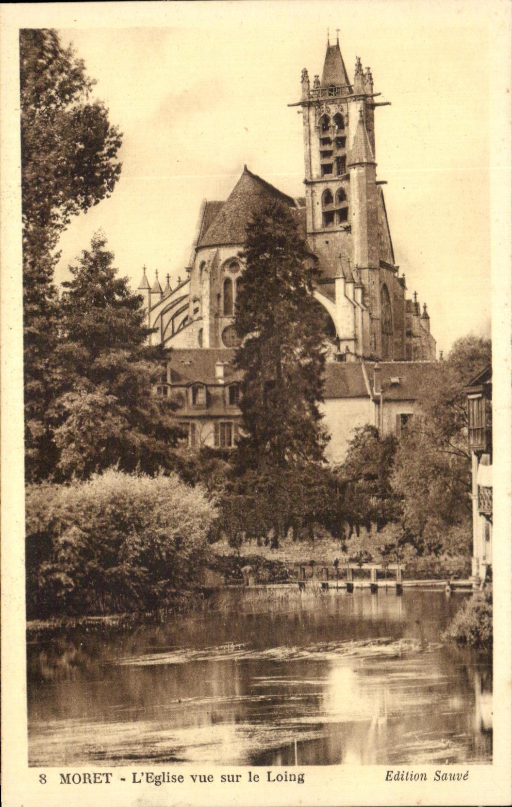Moret — The Church viewed over the Loing — Édition Sauvé, n°8