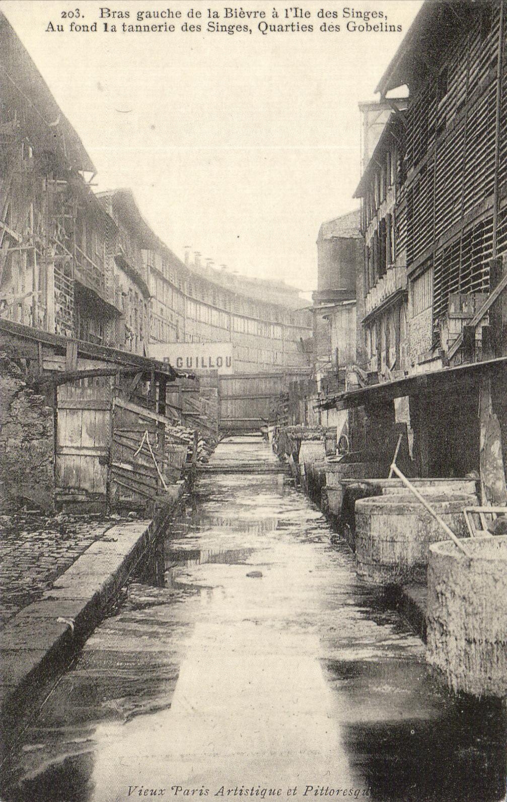 Bras gauche de la Bièvre à l'Île des Singes — Quartier des Gobelins — éditeur Vieux Paris Artistique et Pittoresque, n° 203