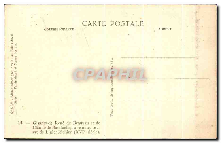 CPA Nancy Gisants de Rene de Beauvau et de Claude de Baudoche — Verso