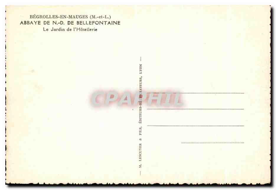 CPA Begrolles En Mauges Abbaye De N D De Bellefontaine Le Jardin de l'Hotellerie — Rückseite