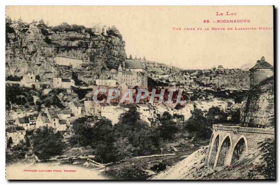 Rocamadour — Vue prise de la route de Labastide-Murat — Annotypie Labastide Frères, Toulouse