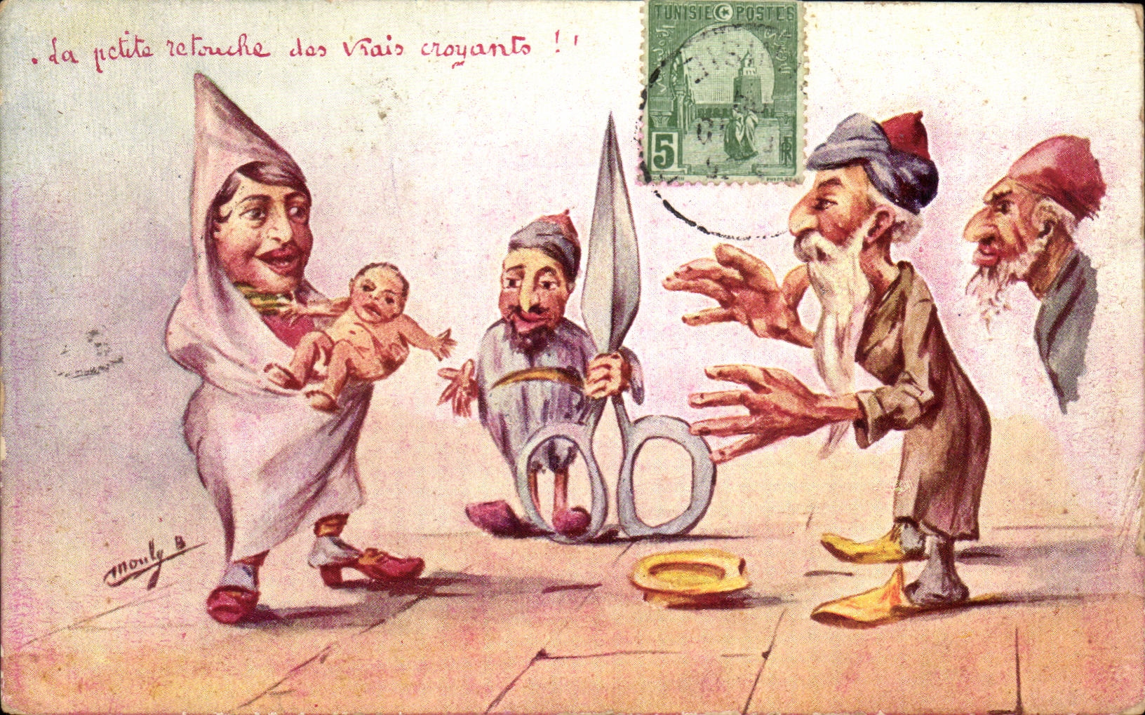 La petite retouche des vrais croyants ! — caricature — Ed. B. Mouly, Tunis
