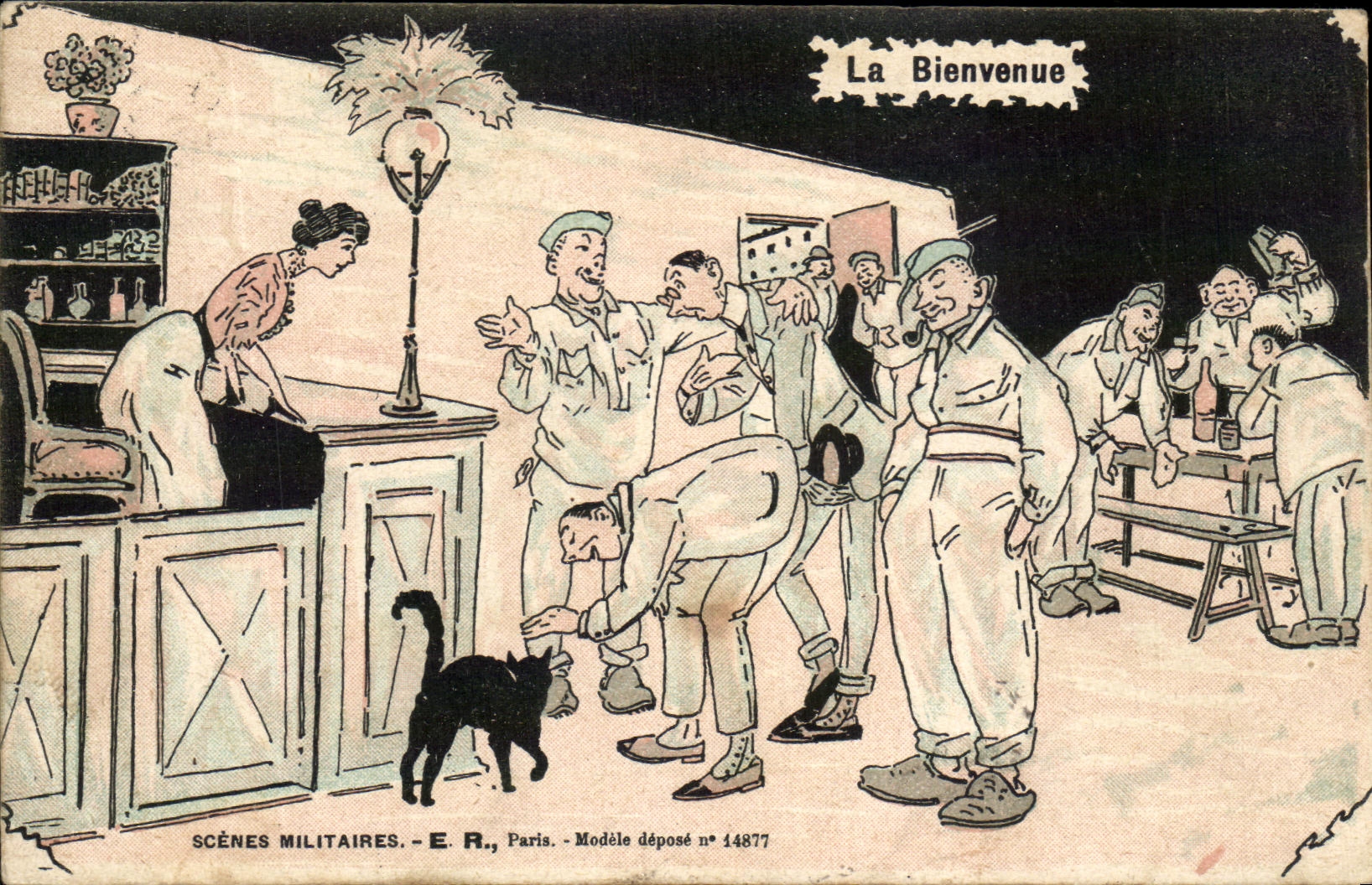Scènes Militaires — La Bienvenue — E.R., Paris, Modèle déposé n° 14877