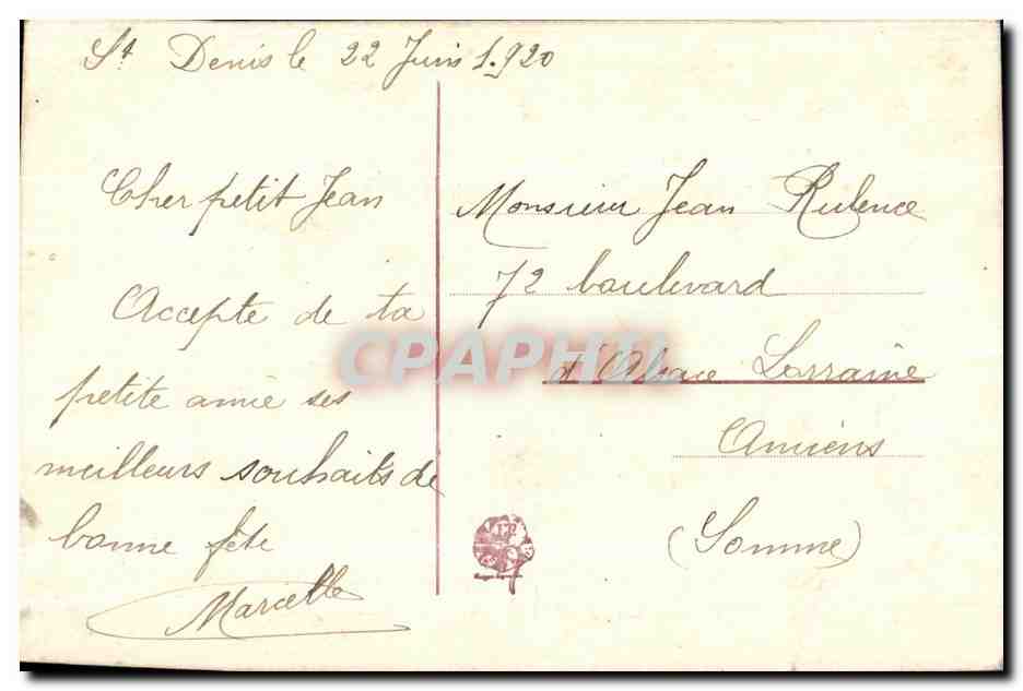 CPA Bonne Fete Fleurs brodees — Rückseite