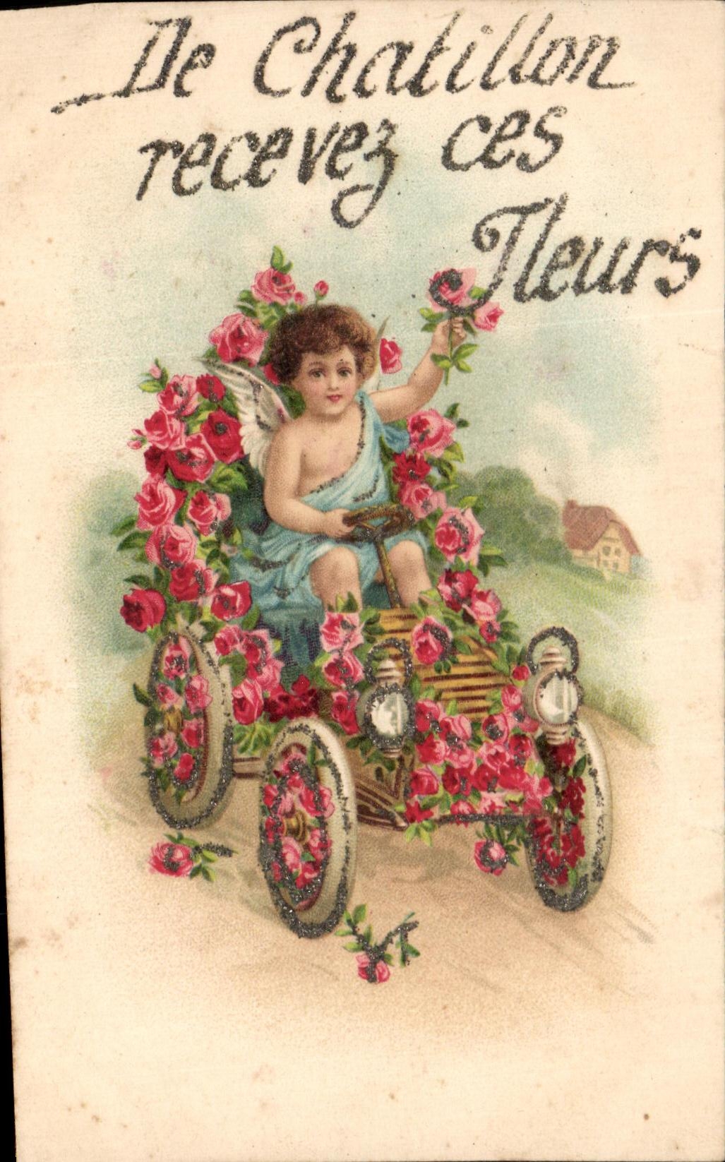 CPA De Chatillon Recevez ces Fleurs Automobile Enfant