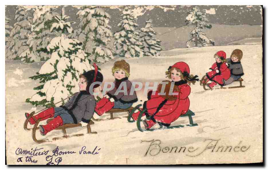 CPA Bonne Fete Enfants Luge