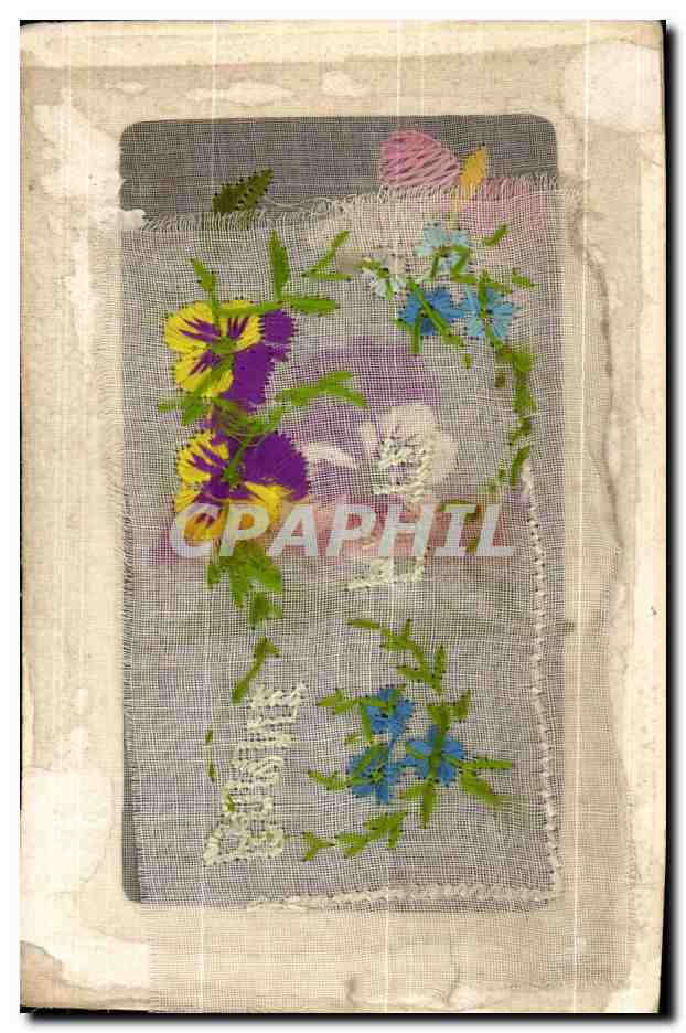 CPA Fantaisie Fleurs Tissee papillon — Rückseite