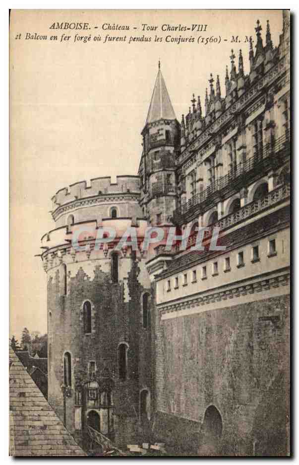 CPA Amboise chateau Tour Charles VIII et balcon en fer forge