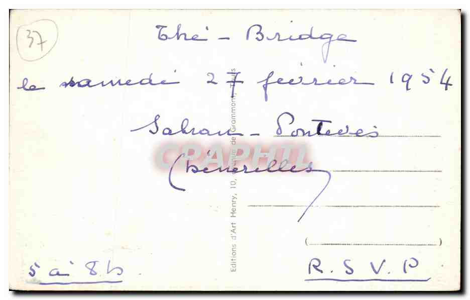 CPA Chateau D'Azay Le Rideau Le Gerfault — Verso