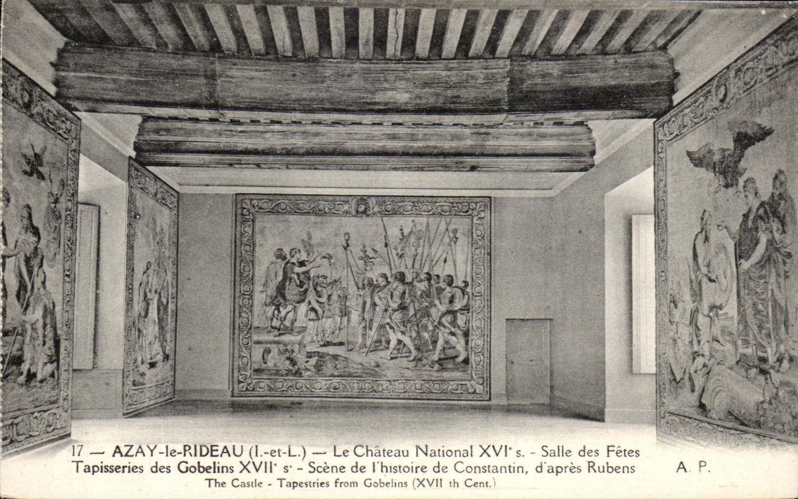 CPA Azay le Rideau Le Chateau National Salle des Fetes Tapisseries des Gobelins Scene de l'histoire de Constantin