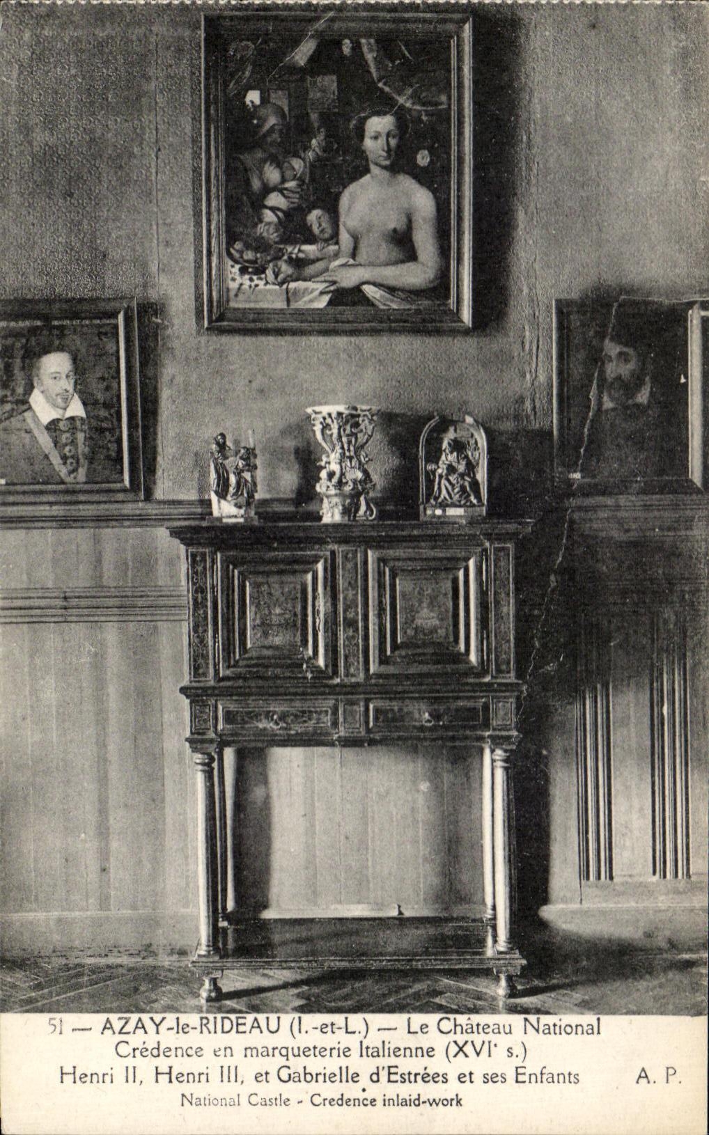 CPA Azay le Rideau Le Chateau National Credence en marqueterie ltalienne Henri 