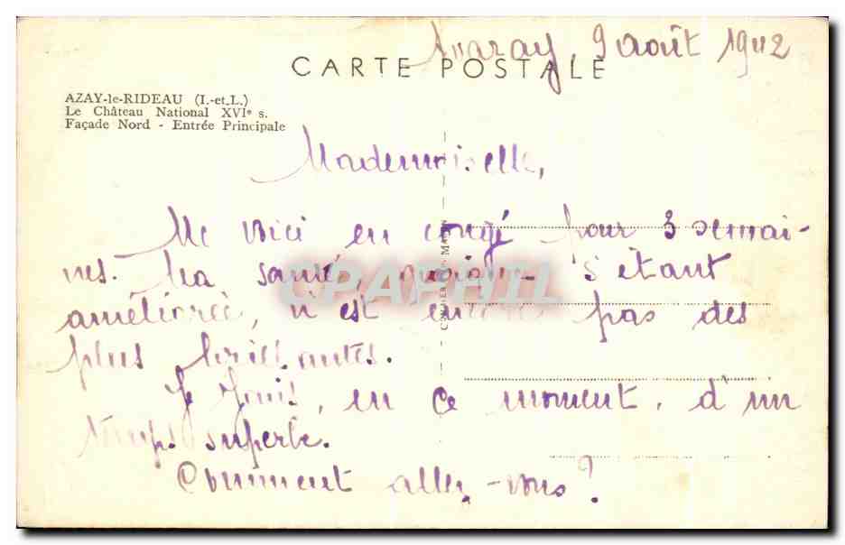 CPA Azay le Rideau Le Chateau National Facade Nord Entree Principale — Rückseite