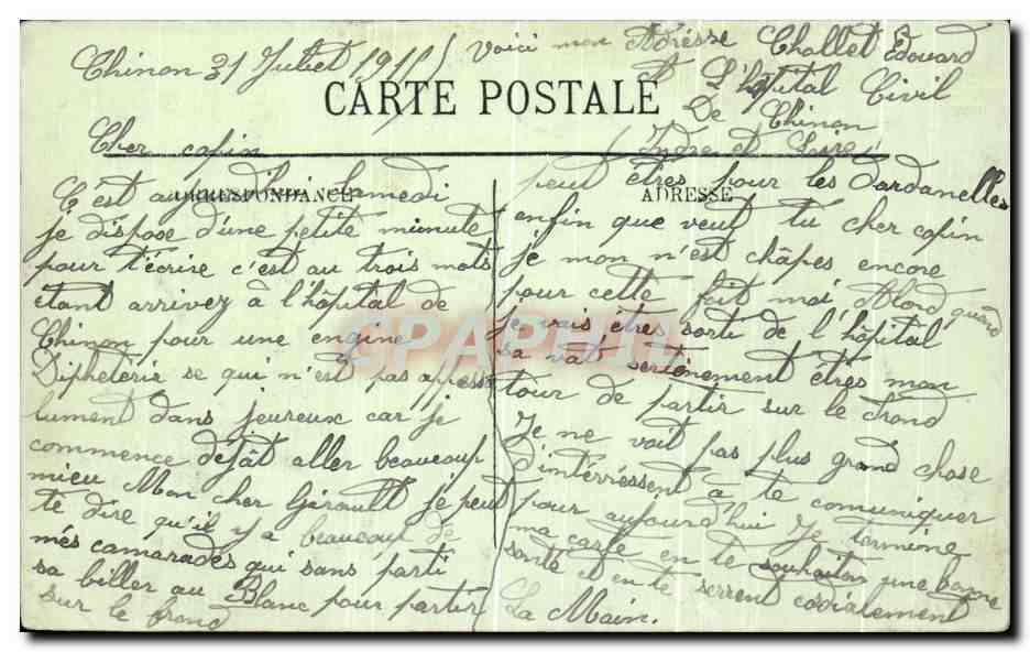 CPA Chinon Le College et le Coteau St martin — Rückseite