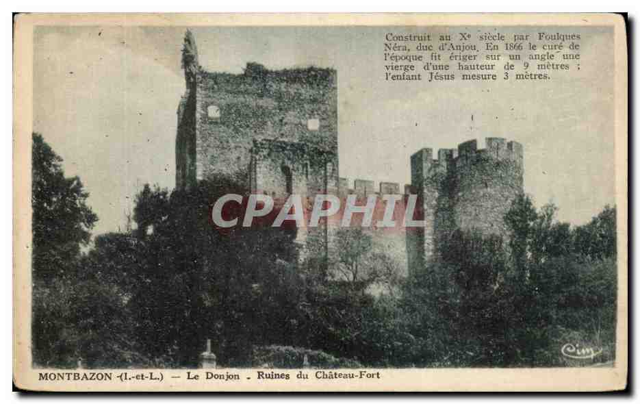 CPA Montbazon Le Donjon Ruines du Chateau Fort