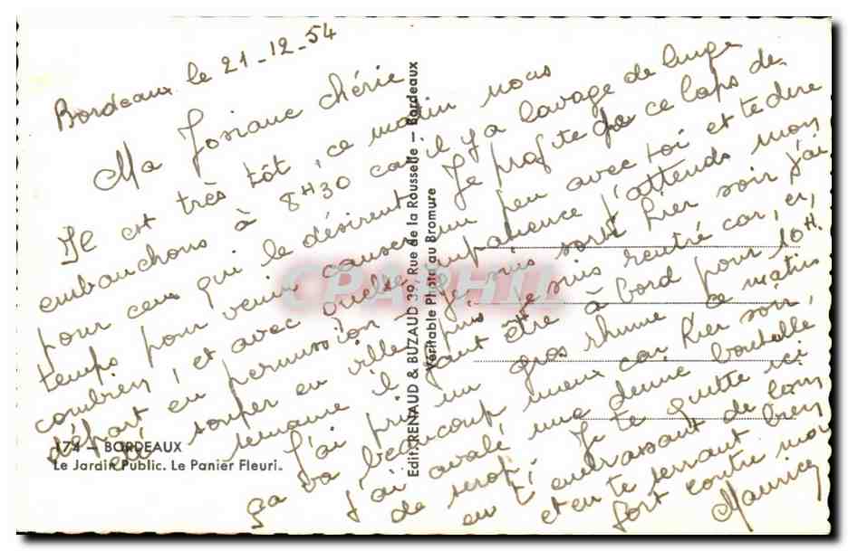 CPSM Bordeaux Le Jardin Public Le Panier Fleuri — Verso