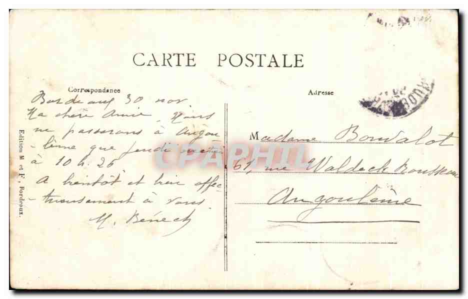 CPA Bordeaux La Porte de la Grosse Glocle — Verso