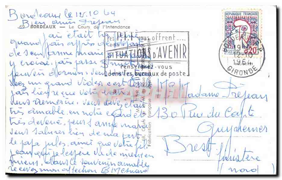 CPSM Bordeaux Le Cours de l'Intendance — Verso