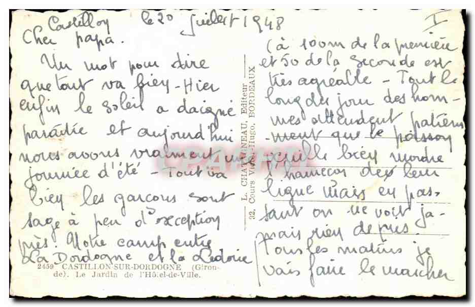 Castillon-sur-Dordogne — Jardin de l'Hôtel-de-Ville — Éditeur Le Château-Neau, Bordeaux — Verso