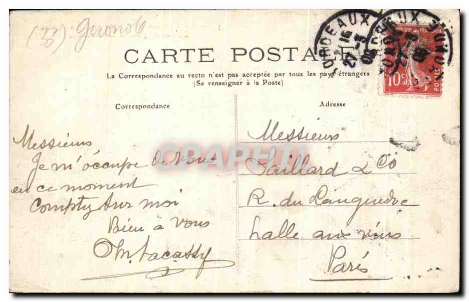 CPA Cadillac sur Garonne Ancien chateau du Duc d'Epernon  — Rückseite