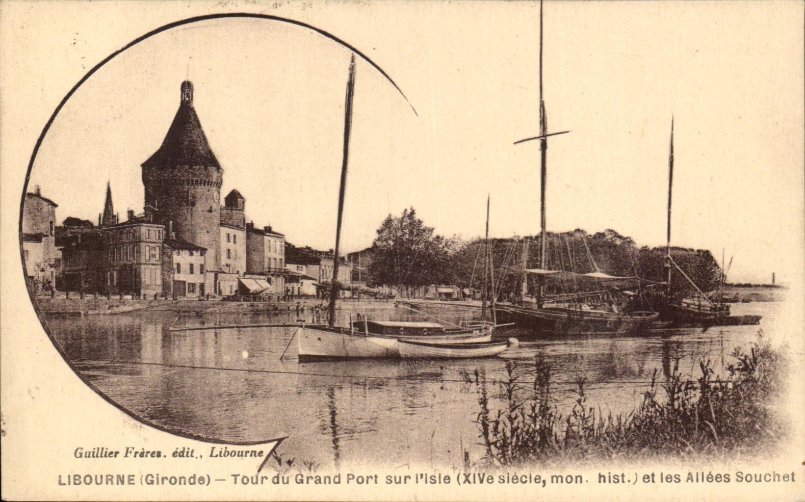 Libourne (Gironde) — Tour du Grand Port sur l'Isle (XIVe siècle, mon. hist.) et les Allées Souchet