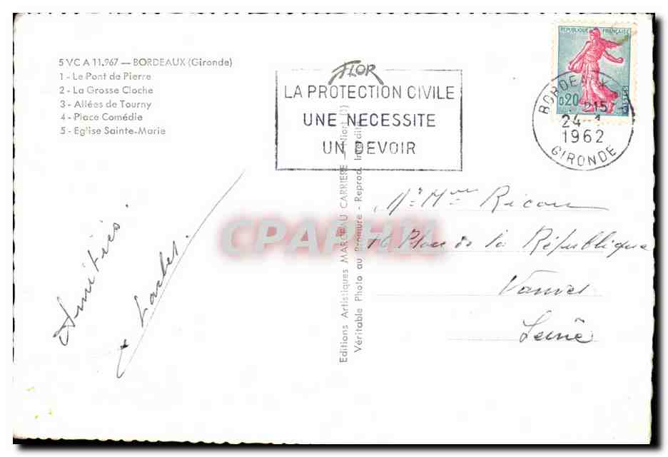 CPSM Souvenir De Bordeaux — Rückseite
