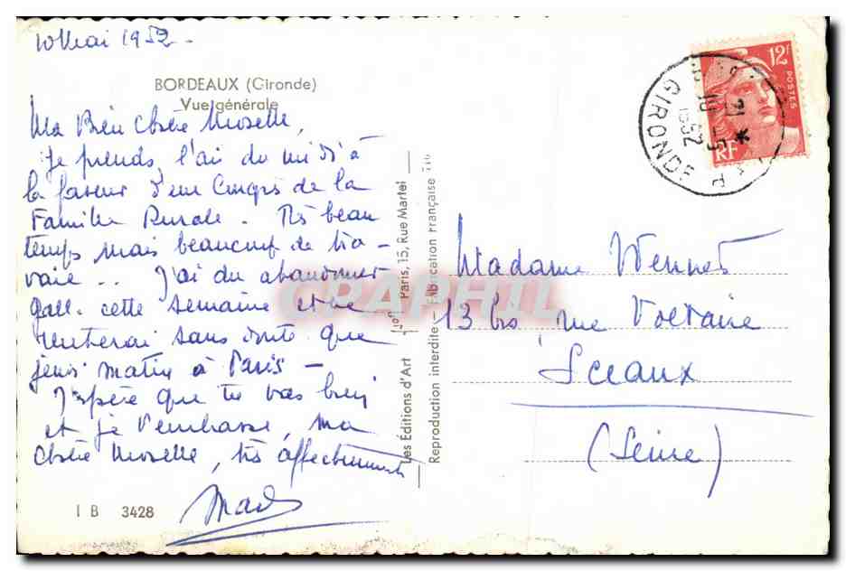 CPSM Bordeaux Vue Generale — Verso
