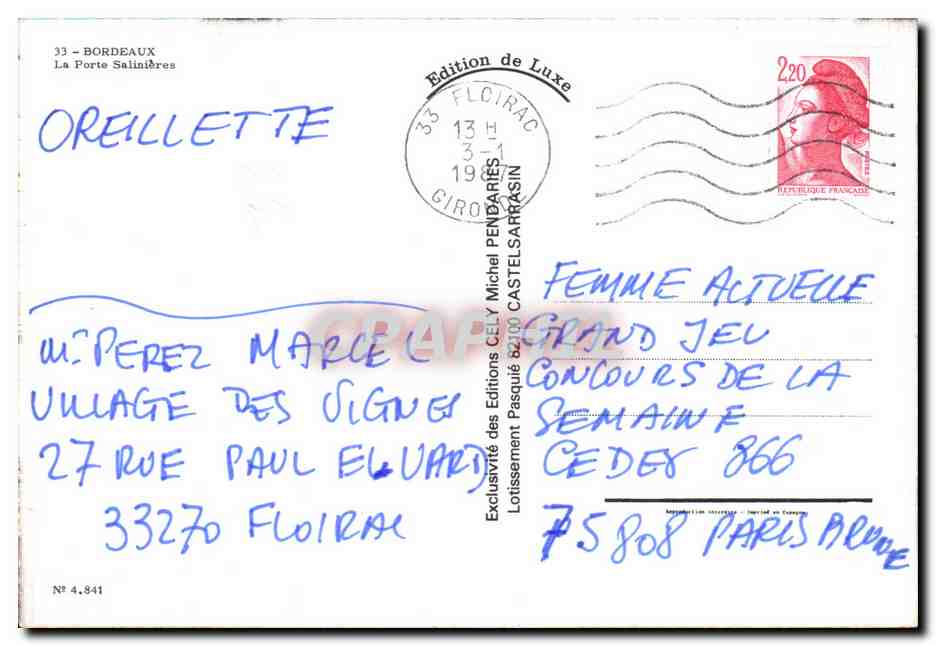 CPM Bordeaux La Porte Salinieres — Verso