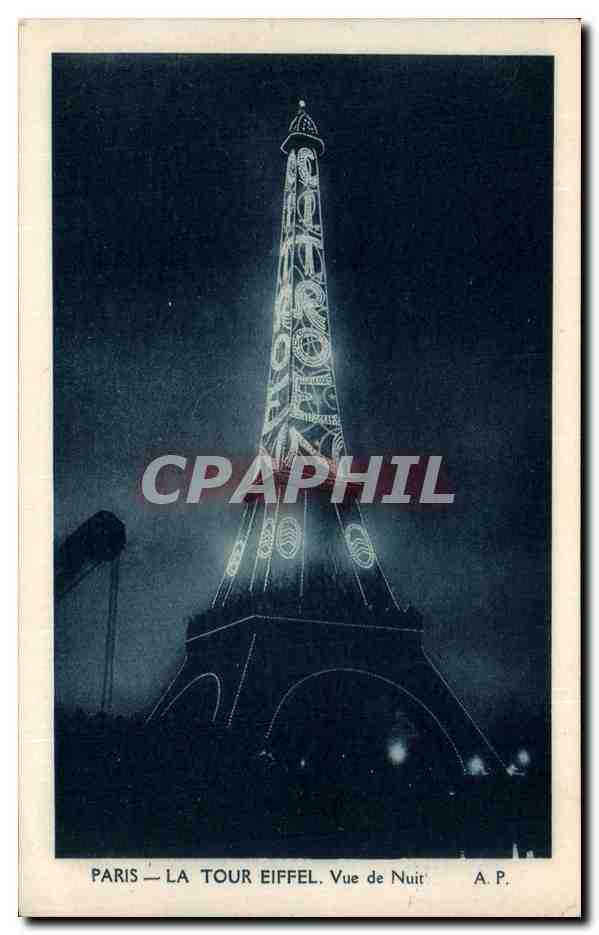 CPA Paris La Tour Eiffel Vue De Nuit Citroen 