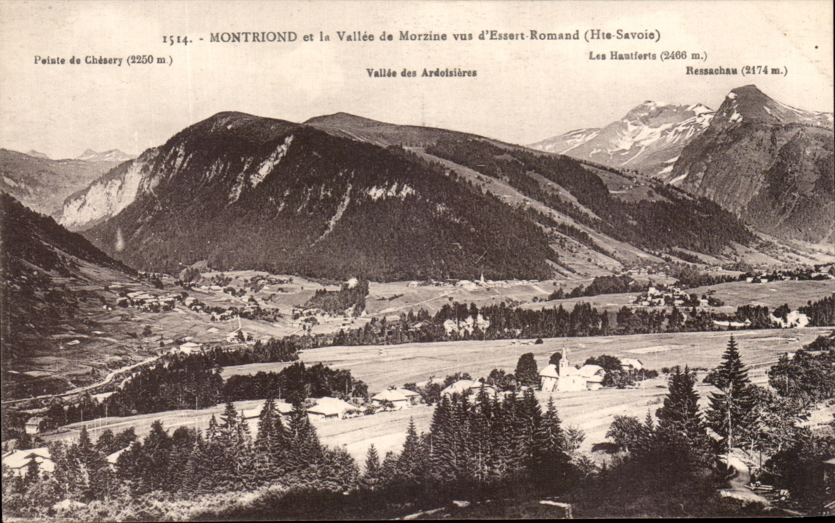 Montriond et la Vallée de Morzine vus d'Essert-Romand (Haute-Savoie) — vue panoramique — L. Fanraz, éditeur, Annemasse (Haute-Savoie)