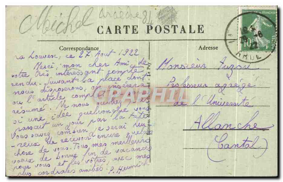 La Louvesc (Ardèche) — Paysage sur la Ville et le Mont Besset (Belle Cure d'Air) — Édition Marguerite-Brennand n°5712 — Verso