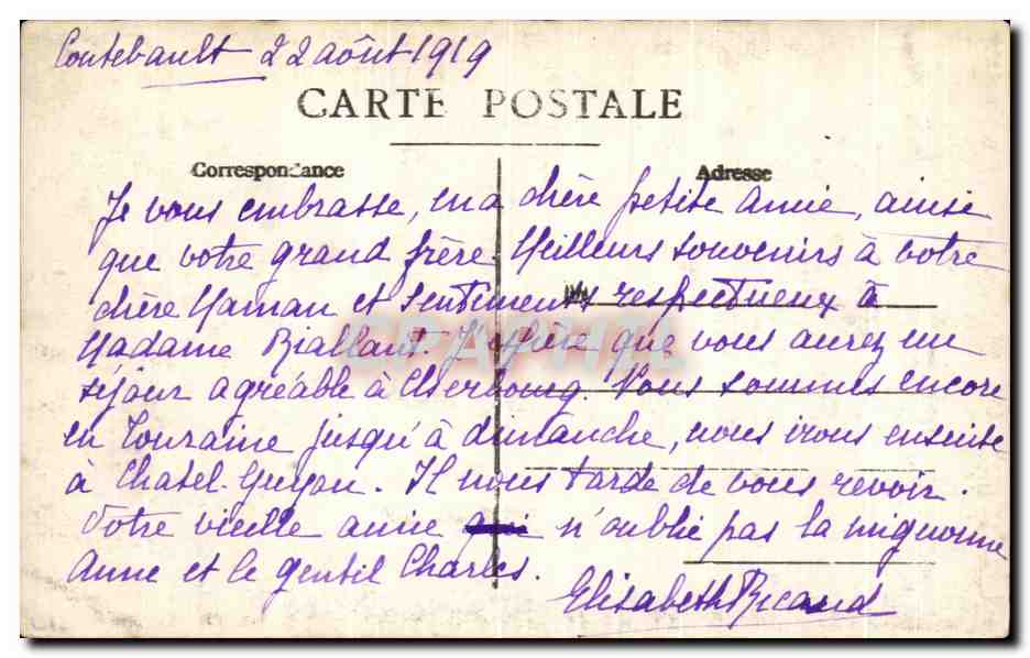 CARTE PHOTO Chateau de Coutebault Huismes — Rückseite
