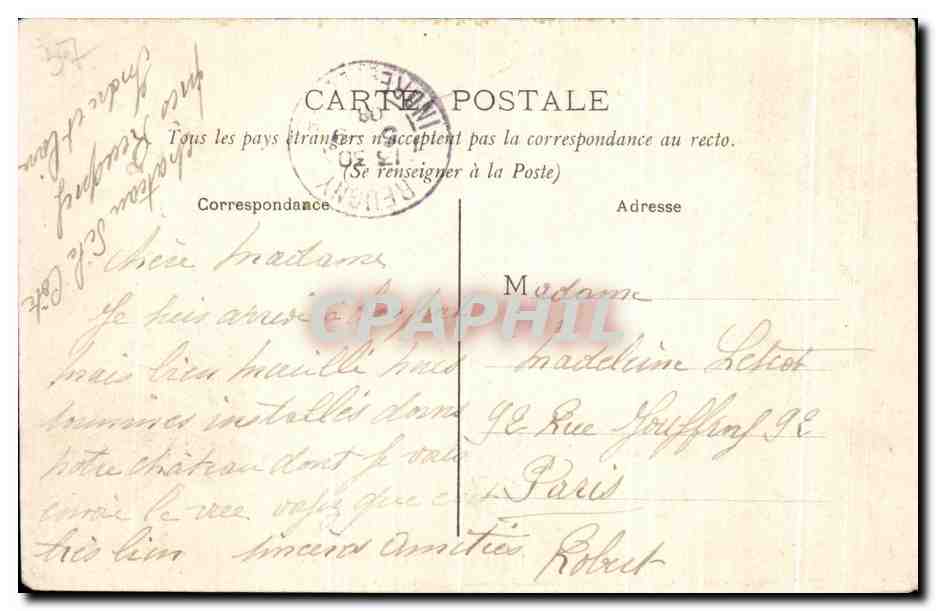 CPA Chateau de la Cote Pres Reugny — Rückseite