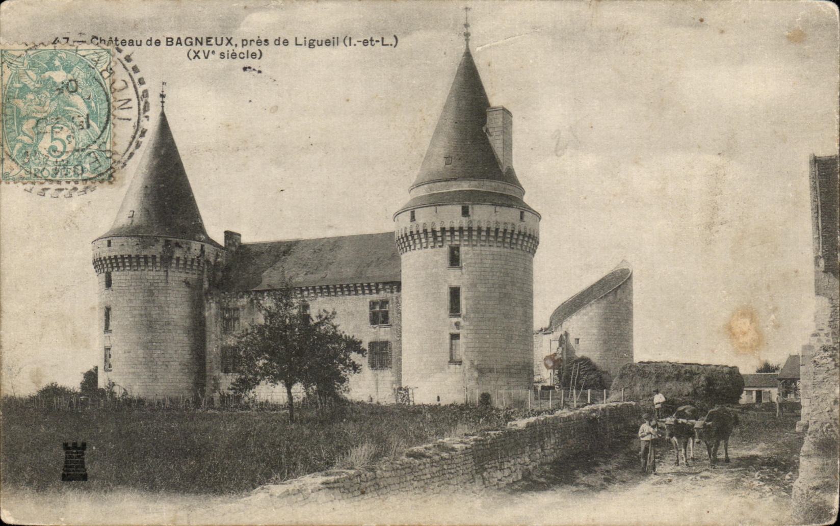 CPA Chateau De Bagneux Pres De Ligueil Attelage 