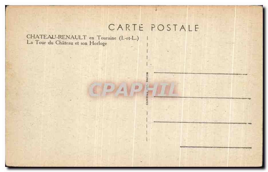 CPA Chateau Renault en Touraine La Tour du chateau et son Horloge — Rückseite