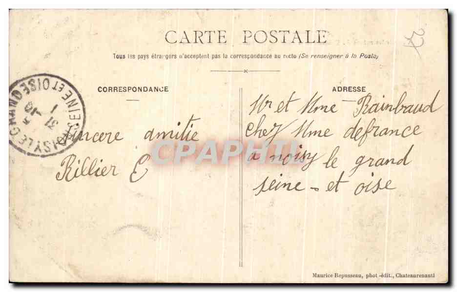 CPA Chateaurenault vue sur les ruines du Chateau et la Tour de Carament prise du Donjon — Rückseite