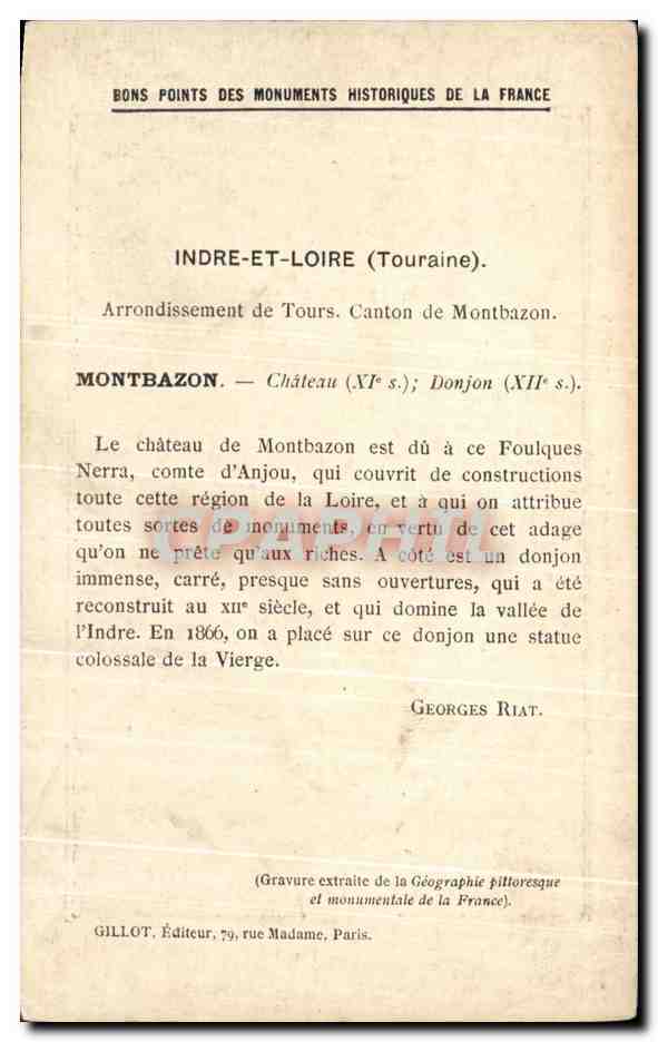 CPA Les Monuments historiques de la France Montbazon Ancien Chateau — Rückseite