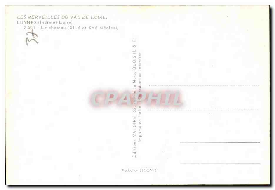 CPM Les Merveilles Du val De Lire Luynes  — Rückseite