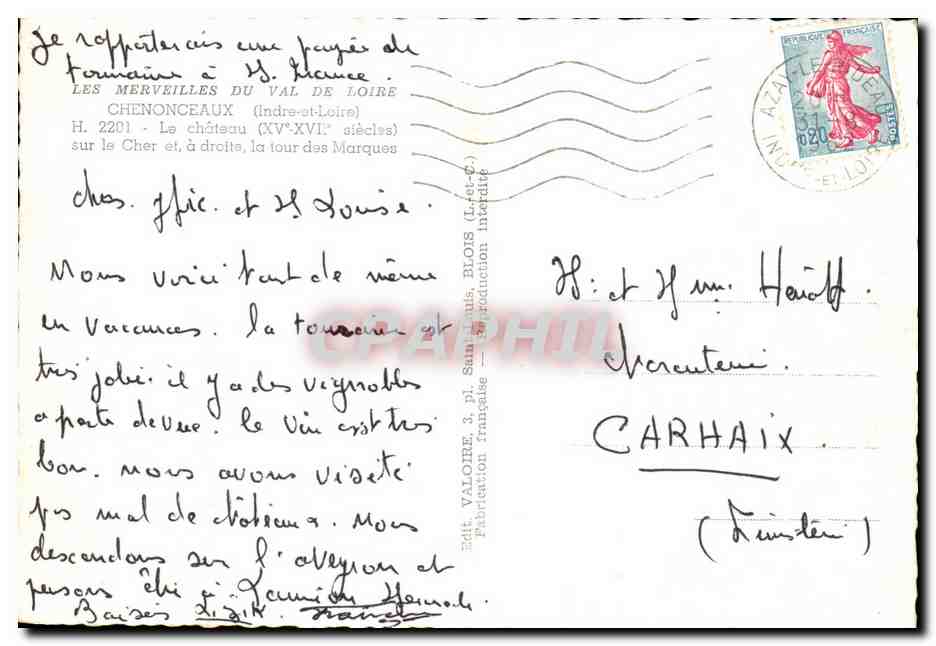 CPSM Merveilles Du val De Loire Chenonceaux le Chateau  — Rückseite